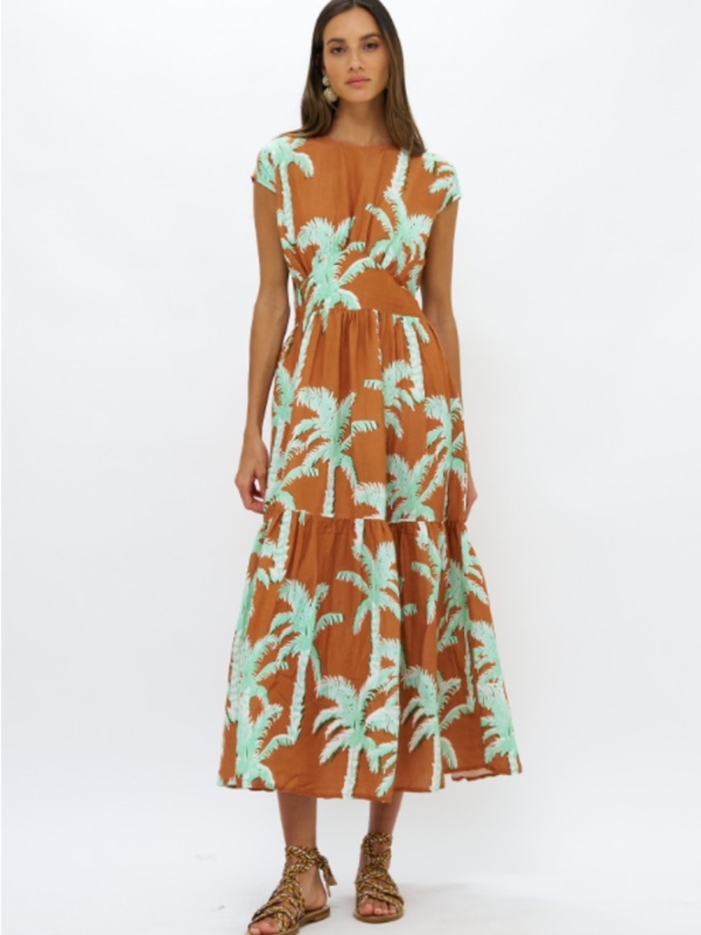 Oliphant Cap Sleeve Midi Dress in Cartagena Brown